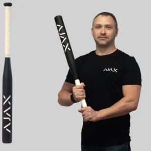 AJAX | Baseball-Schläger | Holz | Lackiert | Mit AJAX-Logo | Griff mit Textilband | Schwarz/Weiss – Bild 1