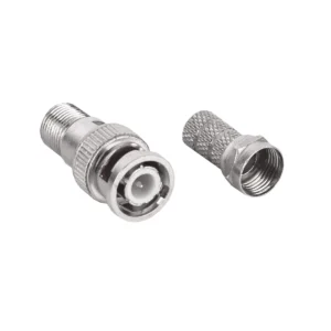 F-Adapter F-Kupplung F-Buchse auf BNC-Stecker für RG59 Koax Videokabel mit Gold-Pin inkl. F-Stecker – Bild 1
