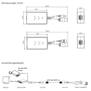 GOLIATH Passiver HDCVI Balun für HDCVI Kameras, Wandler UTP zu Video & Strom, CAT-Kabel, max. 400m – Bild 2